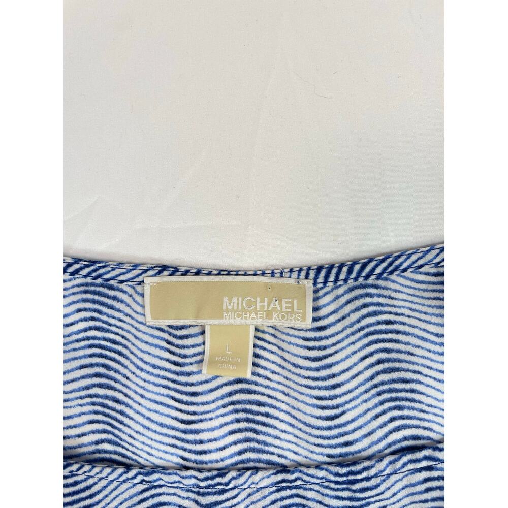 Michael Kors Blouse L Blue White Wave Stripe Grommet Smocked Hem Dolman Coastal - Picture 6 of 7